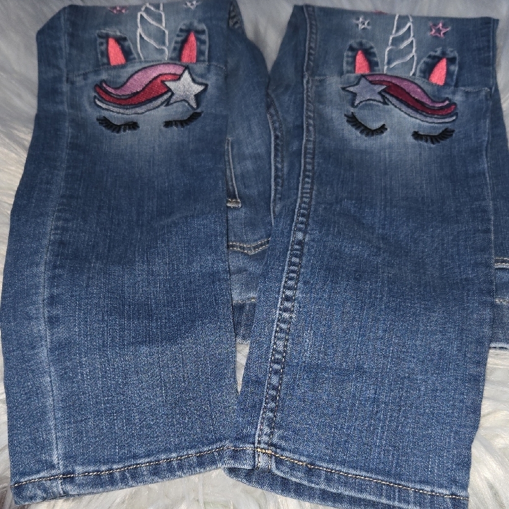 H&M Blue Unicorn Embroidered Girls Jeans- Size 7-8Y - Picture 3 of 4